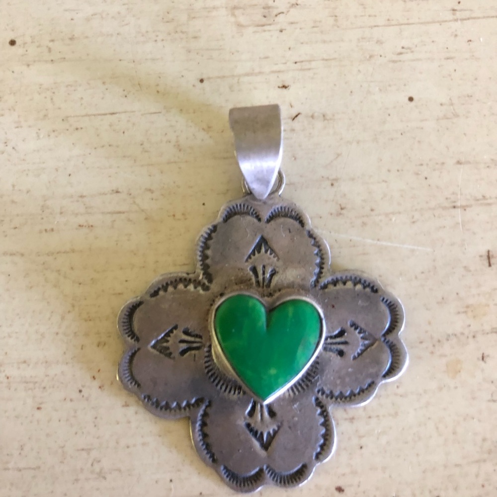 Silver Pendant Necklace with Green Heart Stone